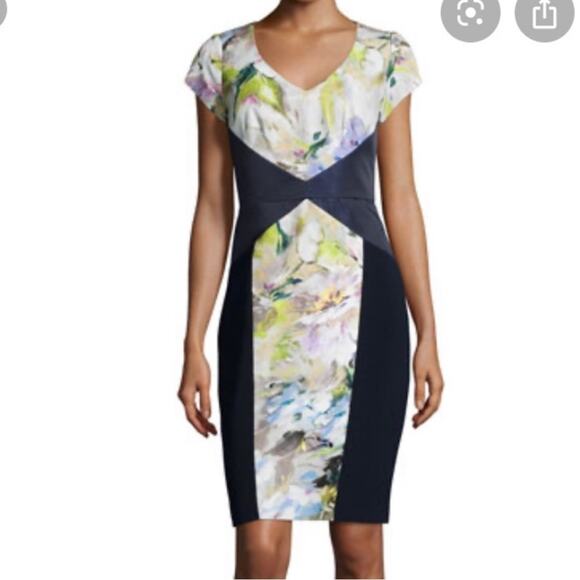Theia Cap-Sleeve Watercolor Cocktail Dress - Picture 1 of 9